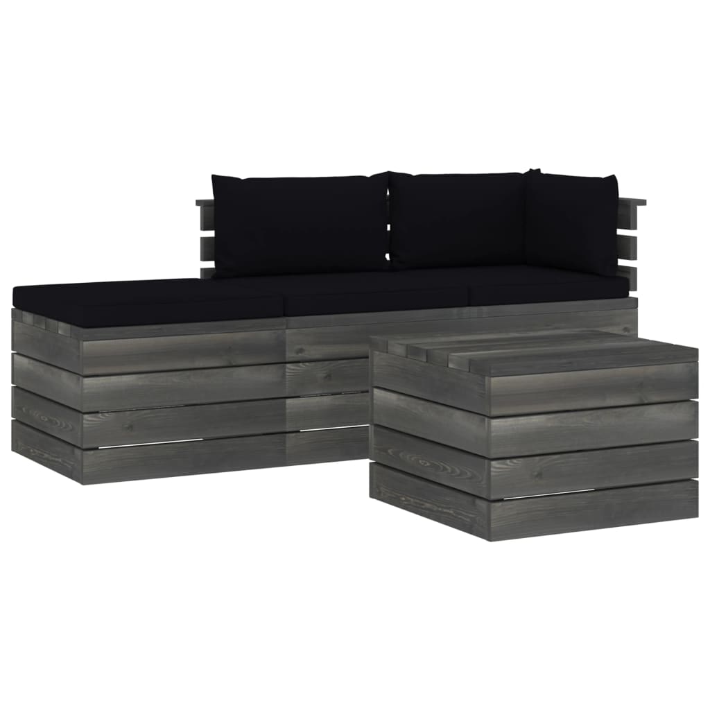Set mobilier gradina din paleti, 4 piese, cu perne, lemn de pin