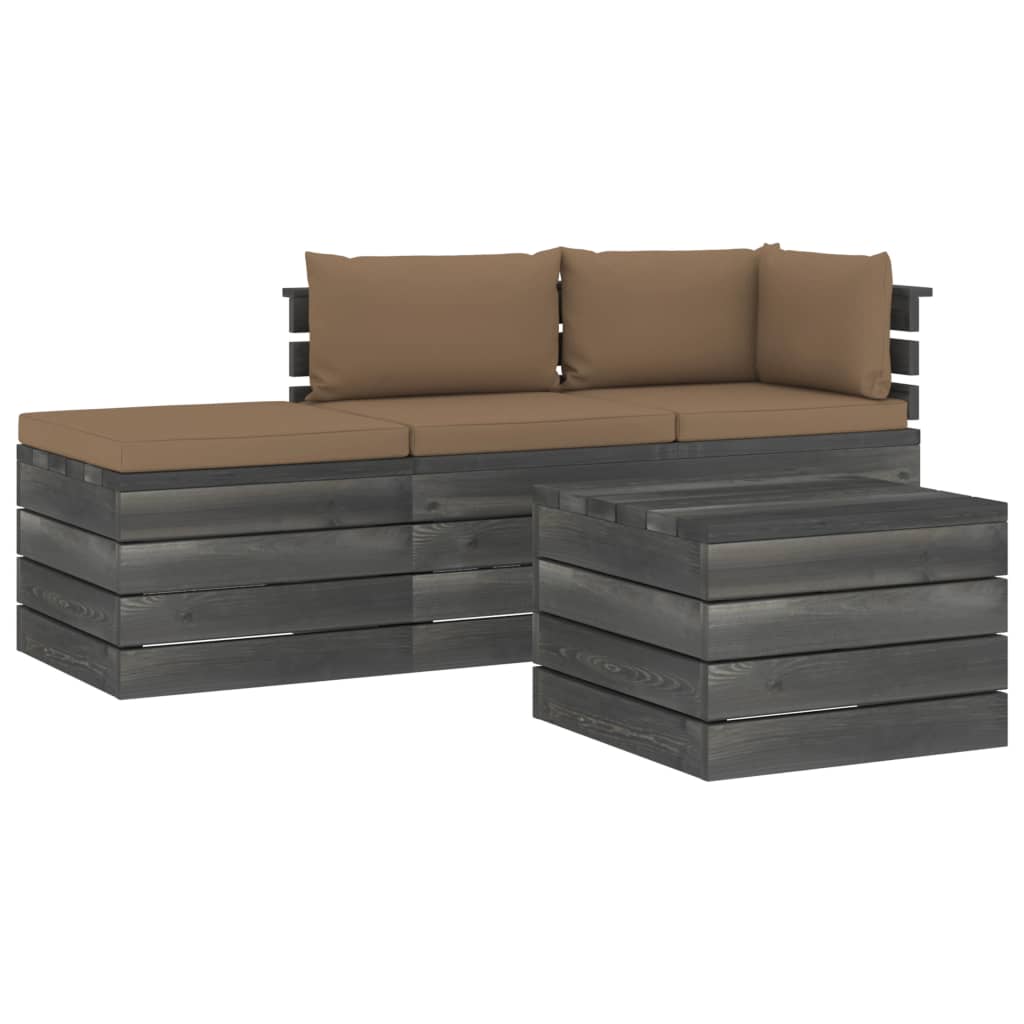 Set mobilier gradina din paleti cu perne, 4 piese, lemn de pin