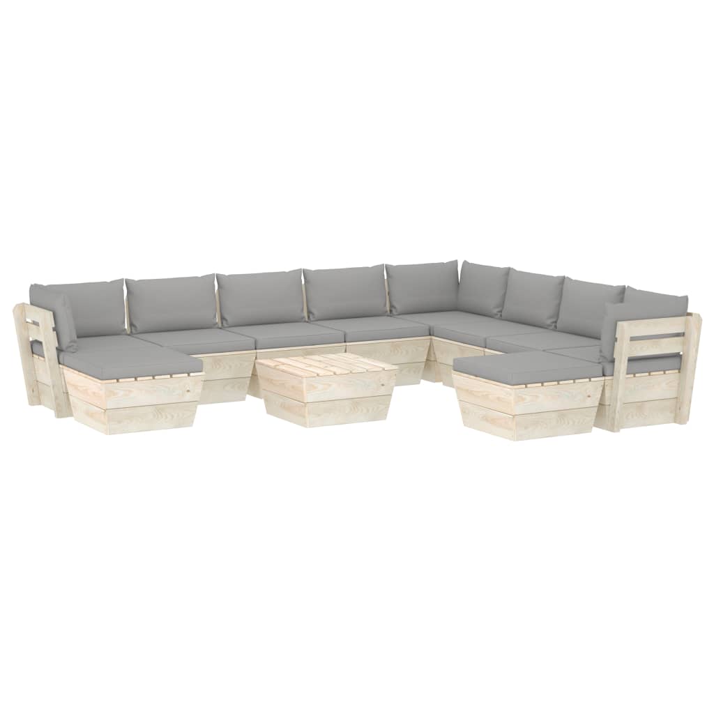 Set mobilier gradina din paleti cu perne, 11 piese, lemn molid