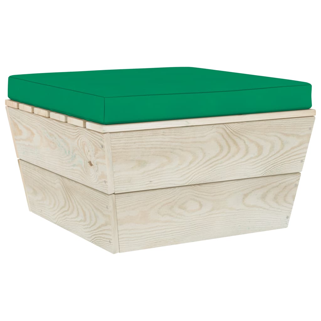 Taburet din paleti pentru gradina cu perna vidaXL, Lemn, 60 x 60 x 30 cm, Verde