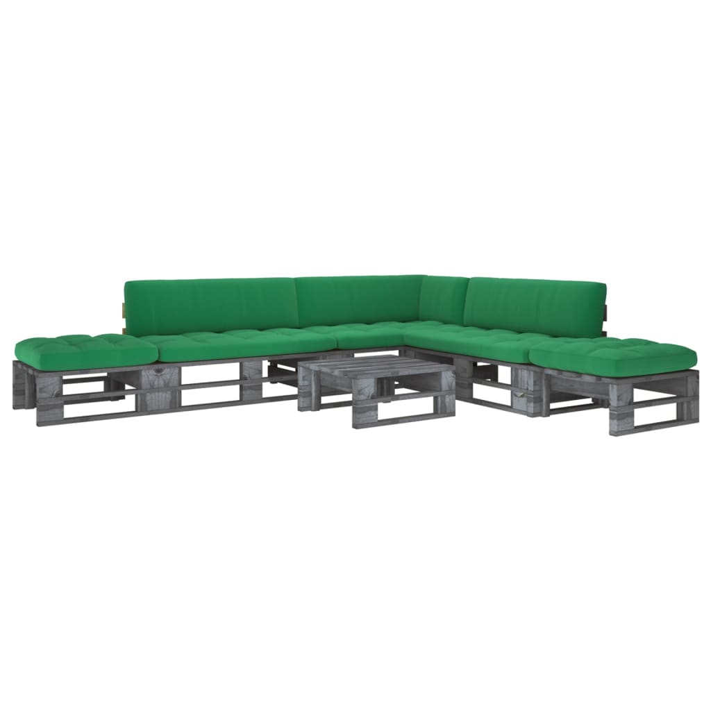 Set mobilier din paleti cu perne, 6 buc., lemn pin gri tratat