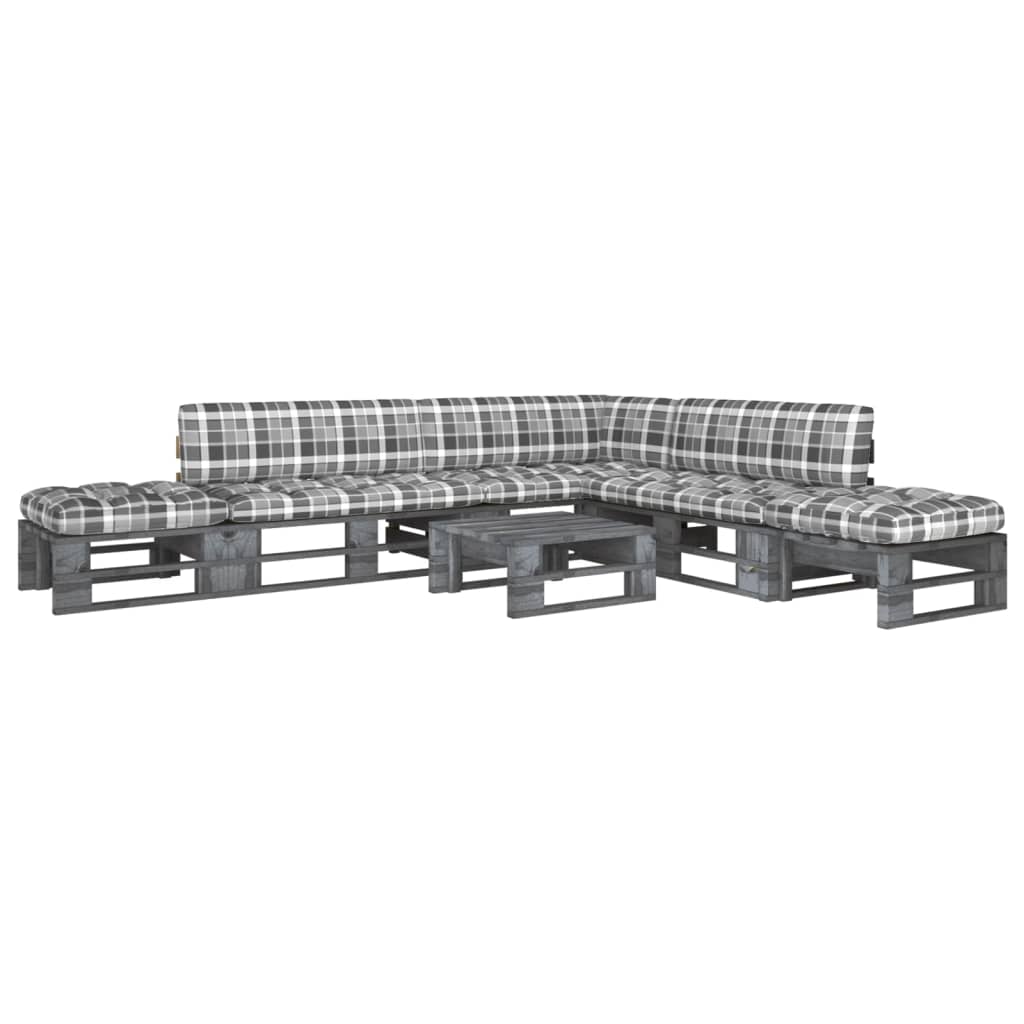 Set mobilier din paleti cu perne, 6 piese, lemn pin gri tratat