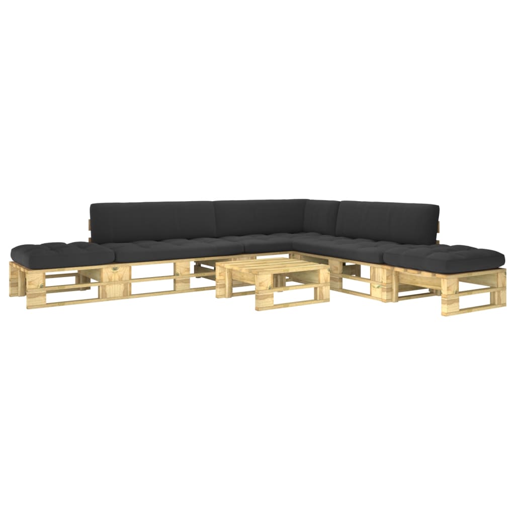 Set mobilier din paleti cu perne, 6 piese, lemn pin tratat verde