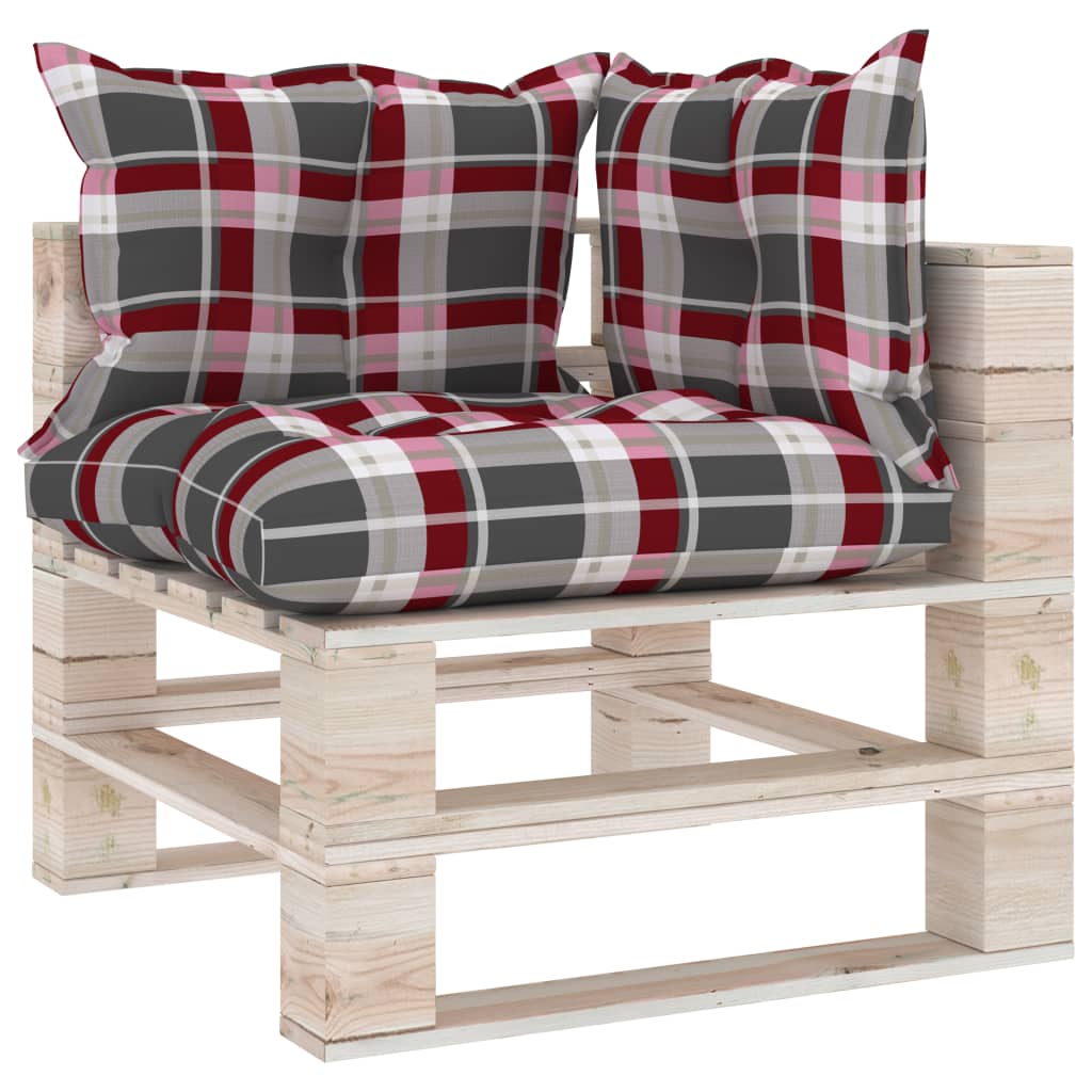 Canapea de colt din paleti cu perne model carouri pentru gradina vidaXL, Lemn, 70 x 67.5 x 62 cm, Multicolor