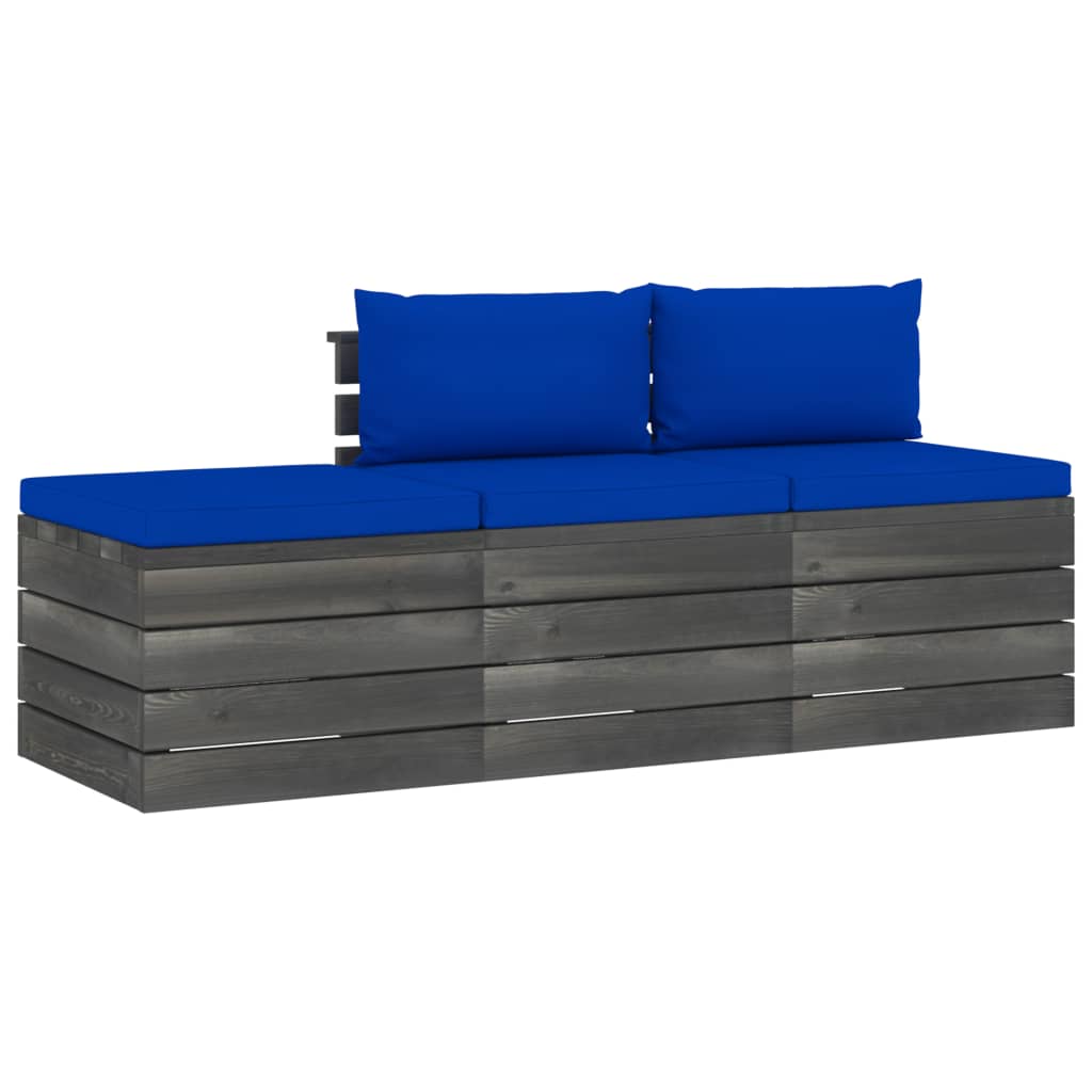 Set mobilier gradina din paleti, 3 piese, cu perne, lemn de pin