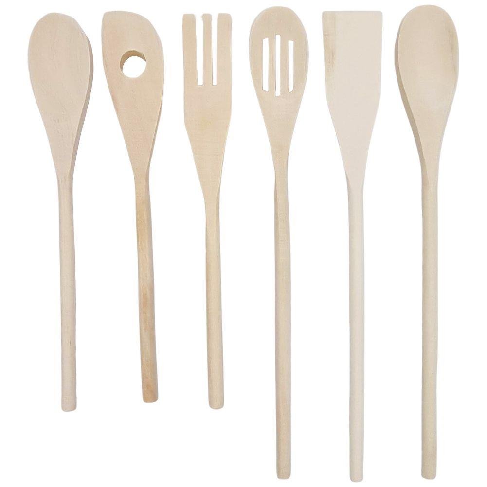 Set ustensile bucatarie, Excellent Houseware, Lemn, 6 buc, Maro