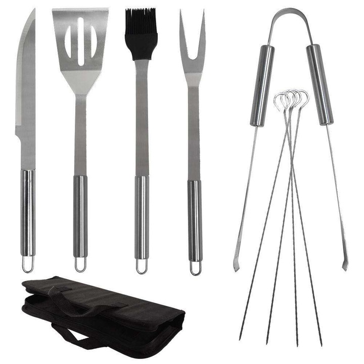 Set ustensile gratar, Orion, Inox, 10 piese