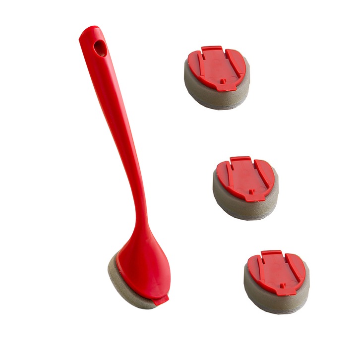 Set perie burete pentru spalat vesela, GOGOU, curatare bucatarie, decontaminare, rosu
