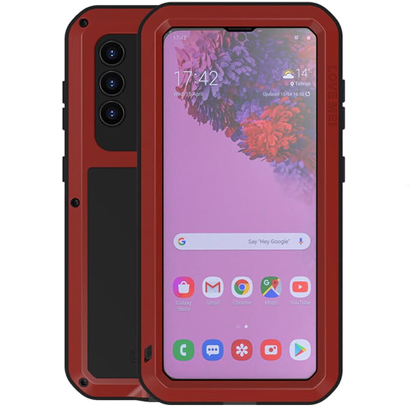 Set husa si sticla Love Mei, Compatibil cu Samsung Galaxy S21, Rosu