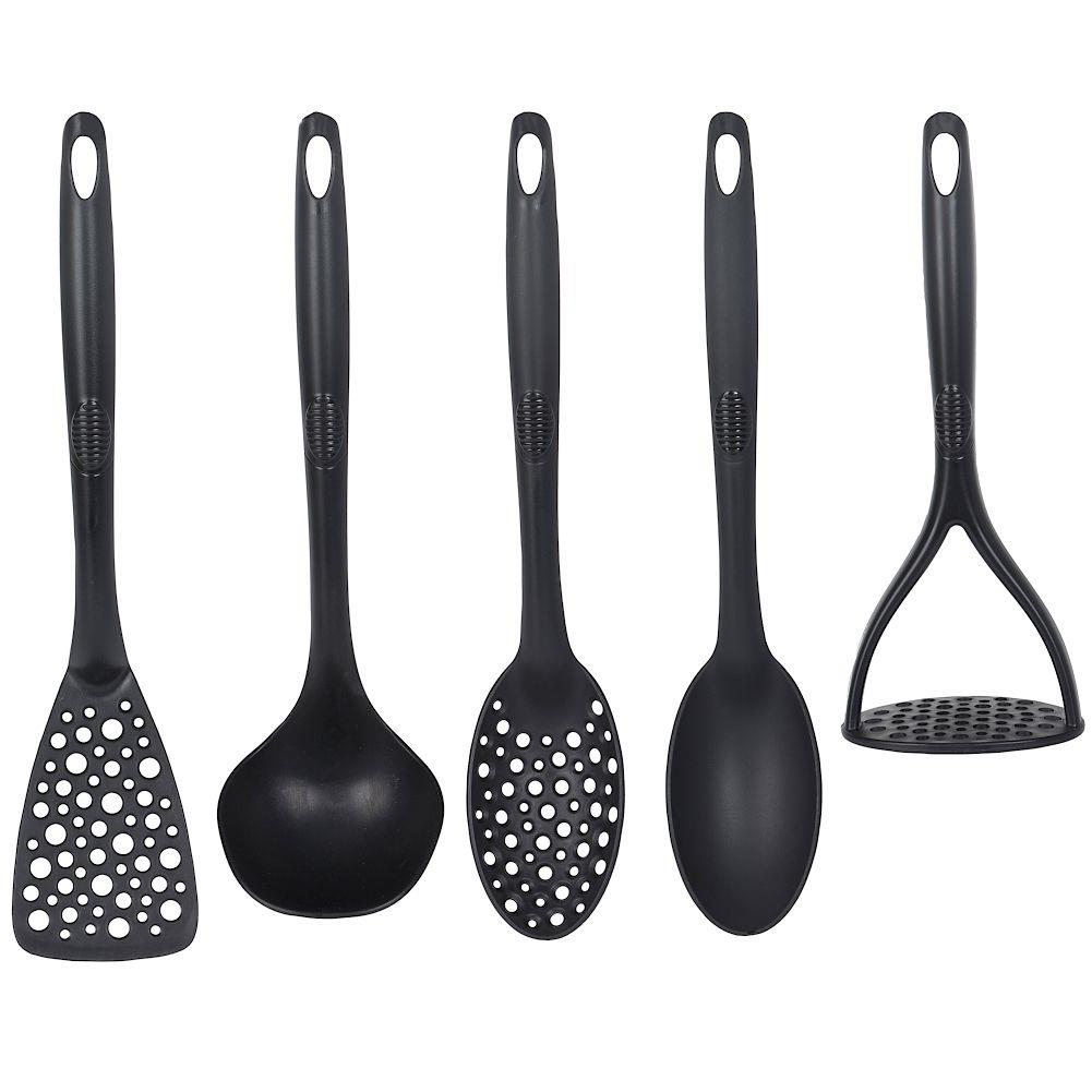 Set 5 ustensile de bucatarie, Excellent Houseware, Nylon, Negru