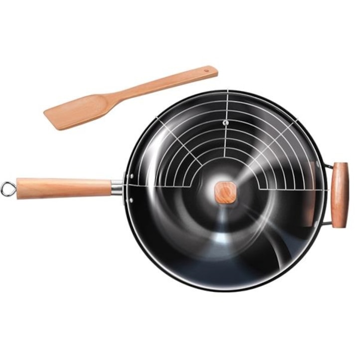 Smile SPC-3 wok serpenyő, 35 cm, tapadásmentes, acél, grill and bambusz spatula mellékelve, indukciós