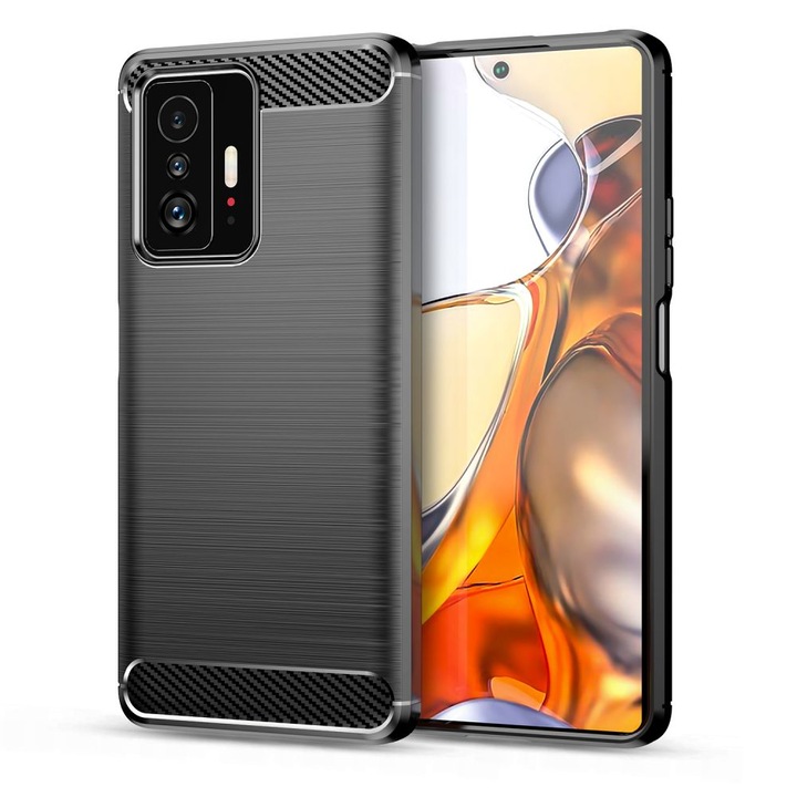 TECH-PROTECT TPUCARBON tok Xiaomi 11T 5G / 11T PRO 5G telefonhoz, fekete