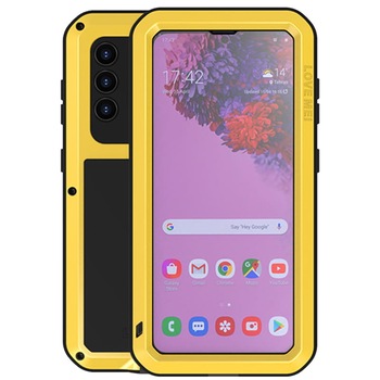 Set husa si sticla Love Mei, Compatibila cu Samsung Galaxy S21 Plus, Galben Set husa si sticla Love Mei, Compatibila cu Samsung Galaxy S21 Plus, Galben