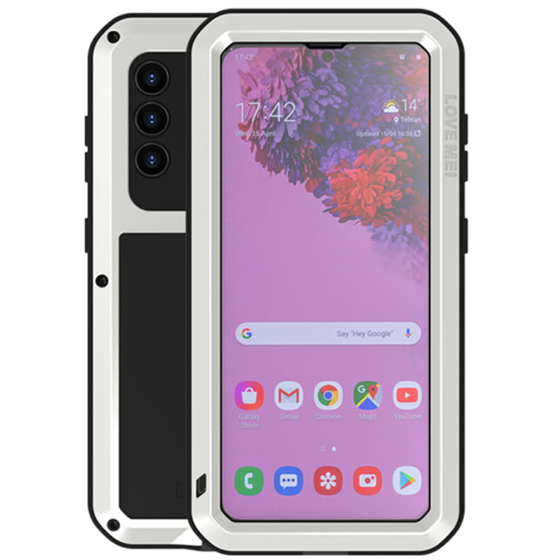 Set husa si sticla Love Mei, Compatibila cu Samsung Galaxy S21 Plus, Argintiu