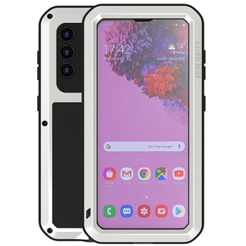 Set husa si sticla Love Mei, Compatibila cu Samsung Galaxy S21, Argintiu Set husa si sticla Love Mei, Compatibila cu Samsung Galaxy S21, Argintiu