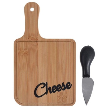 Tocator de bucatarie + Cutit de branza, Excellent Houseware, Bambus, Maro Tocator de bucatarie + Cutit de branza, Excellent Houseware, Bambus, Maro