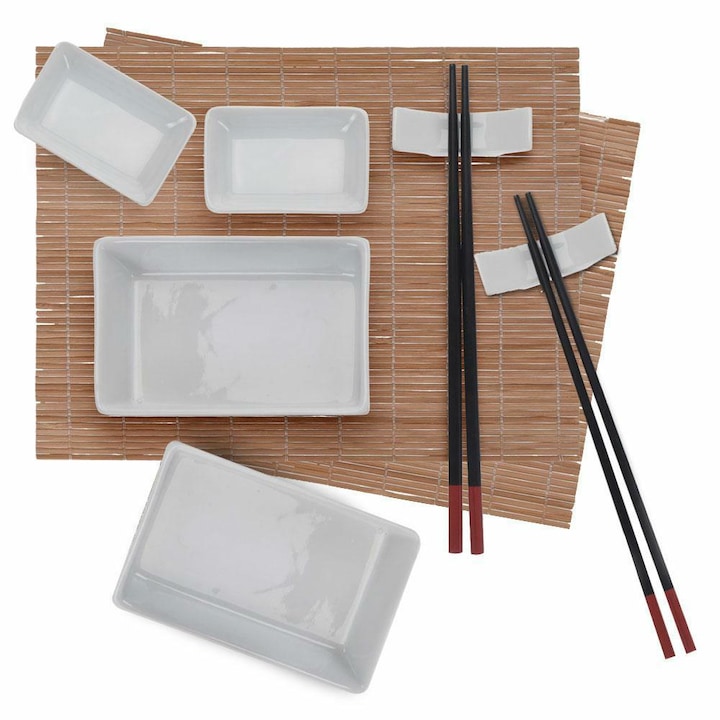 Set pentru servirea gustarilor sushi Excellent Houseware, Portelan/Bambus, 12 bucati