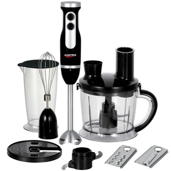 Robot de bucatarie, 600 W, 2 viteze, lame din inox, motor puternic, silentios, maner ergonomic, blender cu picior din inox, negru Robot de bucatarie, 600 W, 2 viteze, lame din inox, motor puternic, silentios, maner ergonomic, blender cu picior din inox, negru