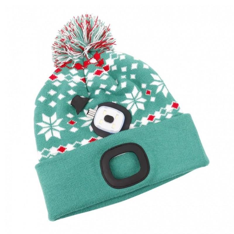 Caciula cu led reincarcabila, Strend Pro Xmas Verde, USB, 4xSMD, Li-Ion