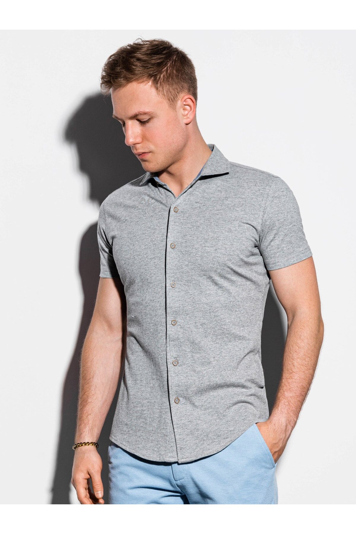 Camasa premium cu maneca scurta barbati K541 - gri, Gri, L