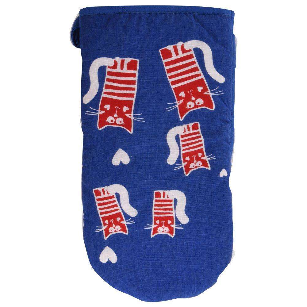 Manusa de bucatarie Orion, Model pisici, Bumbac/Teflon, Rosu/Albastru