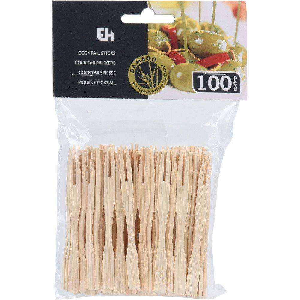 Set 100 furculite unica folosinta, Excellent Houseware, Lemn bambus, 9 cm, Maro