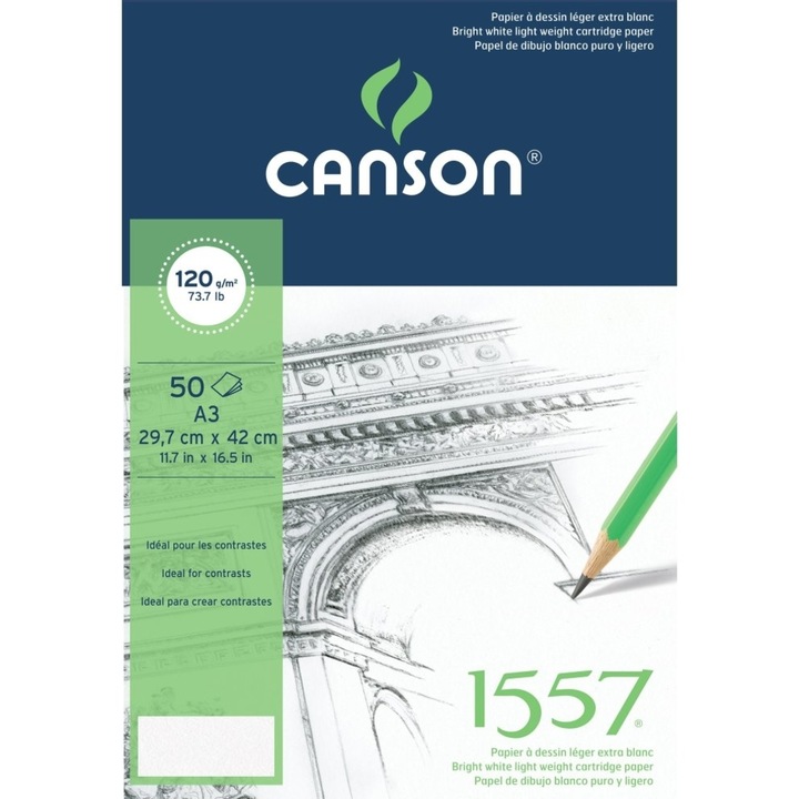 Подлепен скицник Canson 1557, A3, 120 g/m2, 50 листа