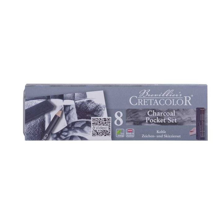 Комплект за скеч и графика Cretacolor Charcoal, 8 вида въглени в метална кутия