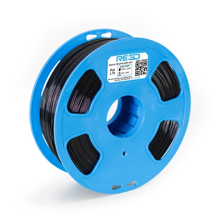 Филамент за 3D принтер RE3D PLA,Черен, 1.75mm