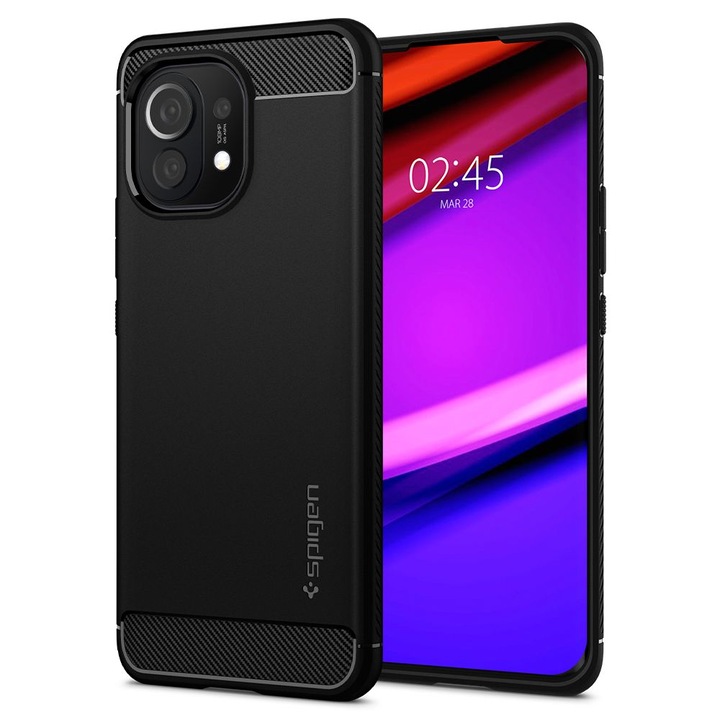 Husa Premium Spigen Rugged Armor Pentru Xiaomi Mi 11, Silicon, Negru