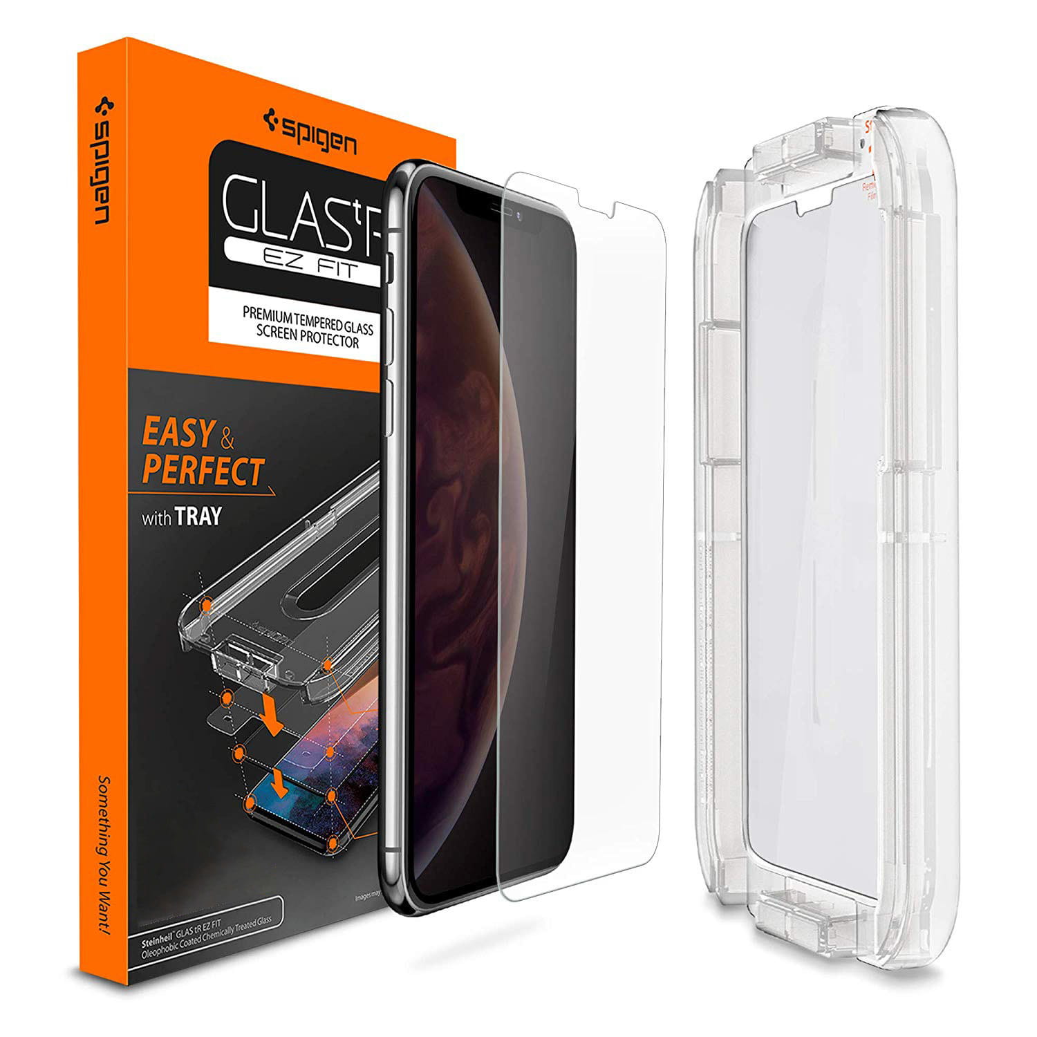 Folie din sticla securizata, EZ FIT, Spigen, pentru iPhone XR, Transparent + cadru aplicator