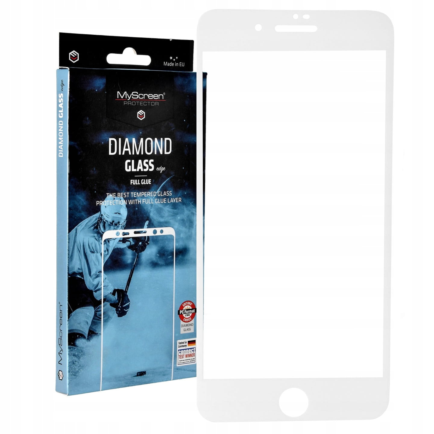 Folie protectoare, Sticla, Diamond Glass Full Glue, MyScreen Protector, pentru iPhone 8/7 Plus, Cadru alb, Transparent