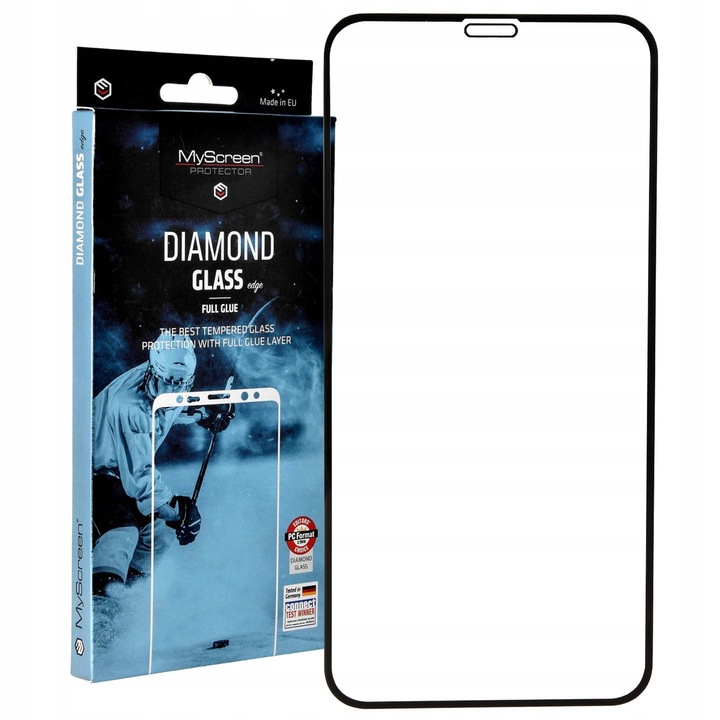 Képernyővédő fólia, üveg, gyémánt üveg teljes ragasztó, MyScreen fólia, iPhone X / XS / 11 Pro-hoz, fekete keret, átlátszó