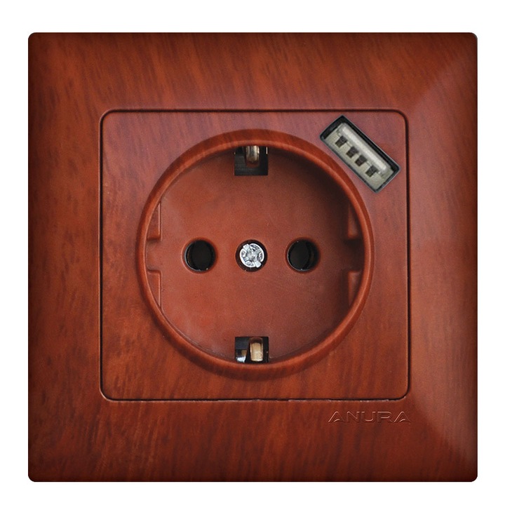 Контакт с USB порт ANURA, махагон, 10А