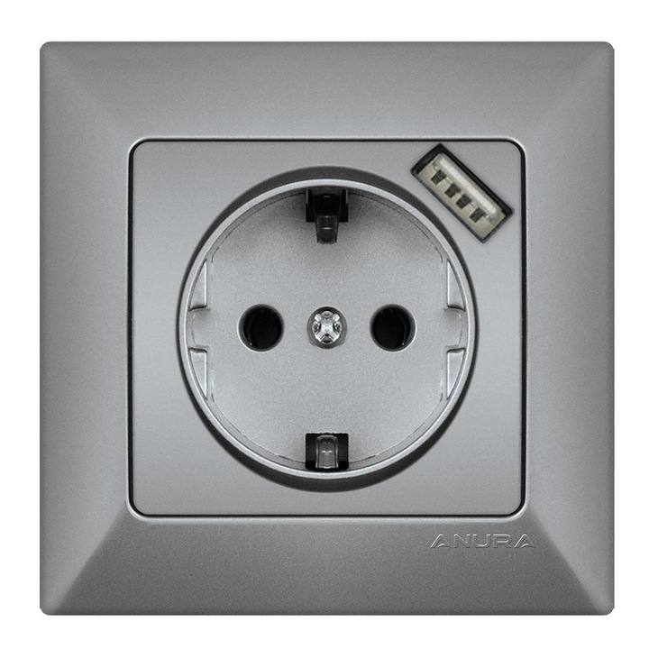 Контакт с USB порт ANURA, алуминиев цвят, 10А