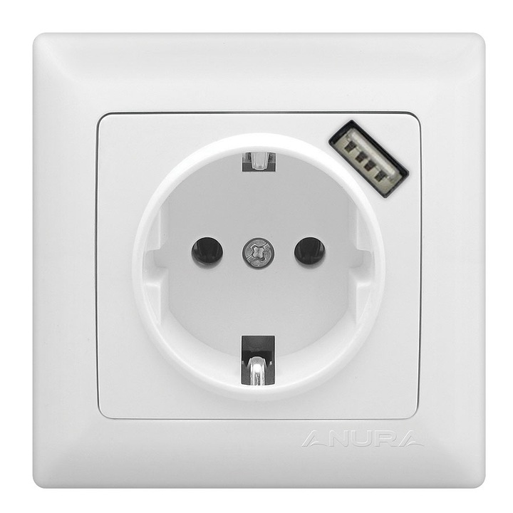 Контакт с USB порт ANURA, бял цвят, 10А
