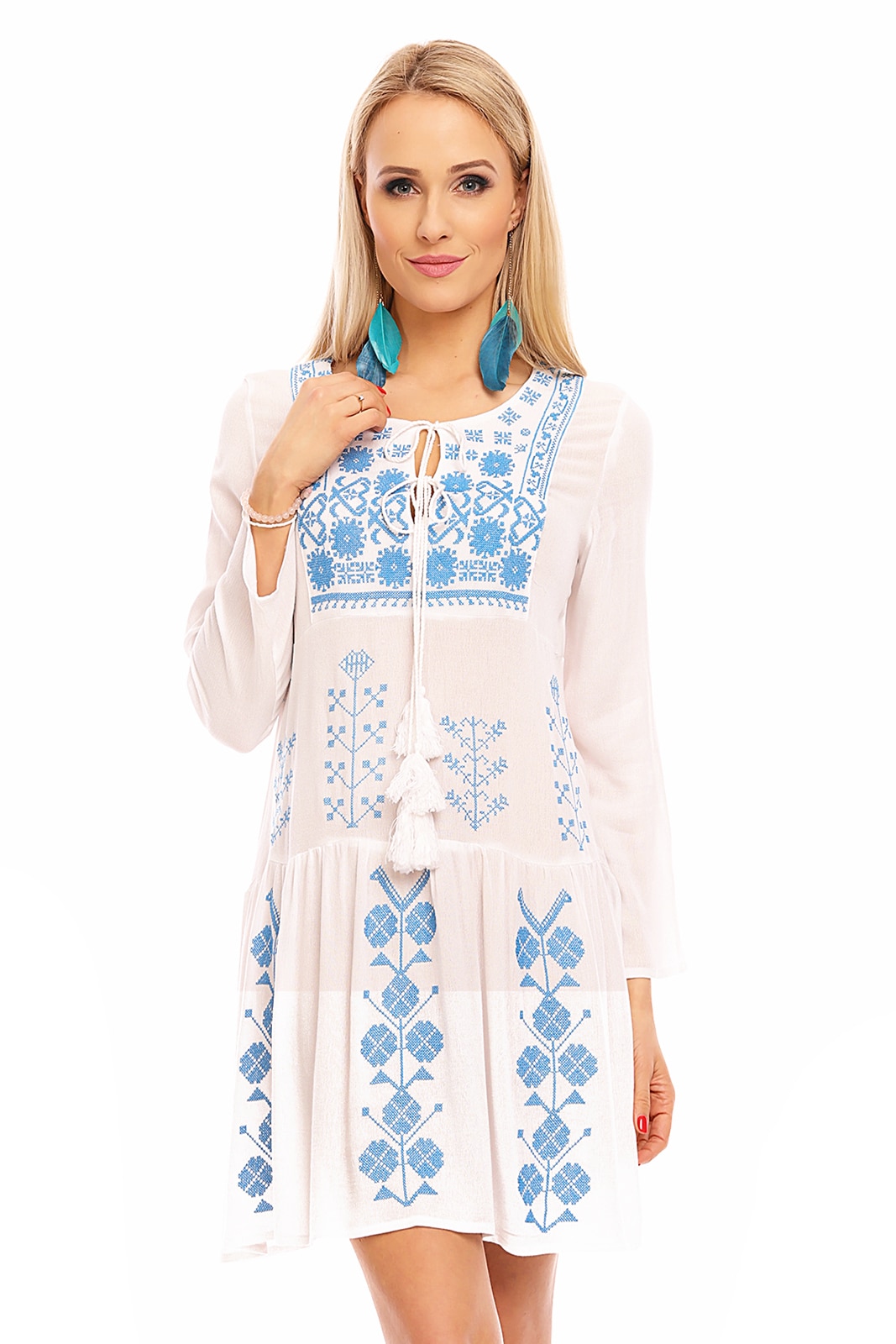 Rochie scurta cu moodel traditional, Alb