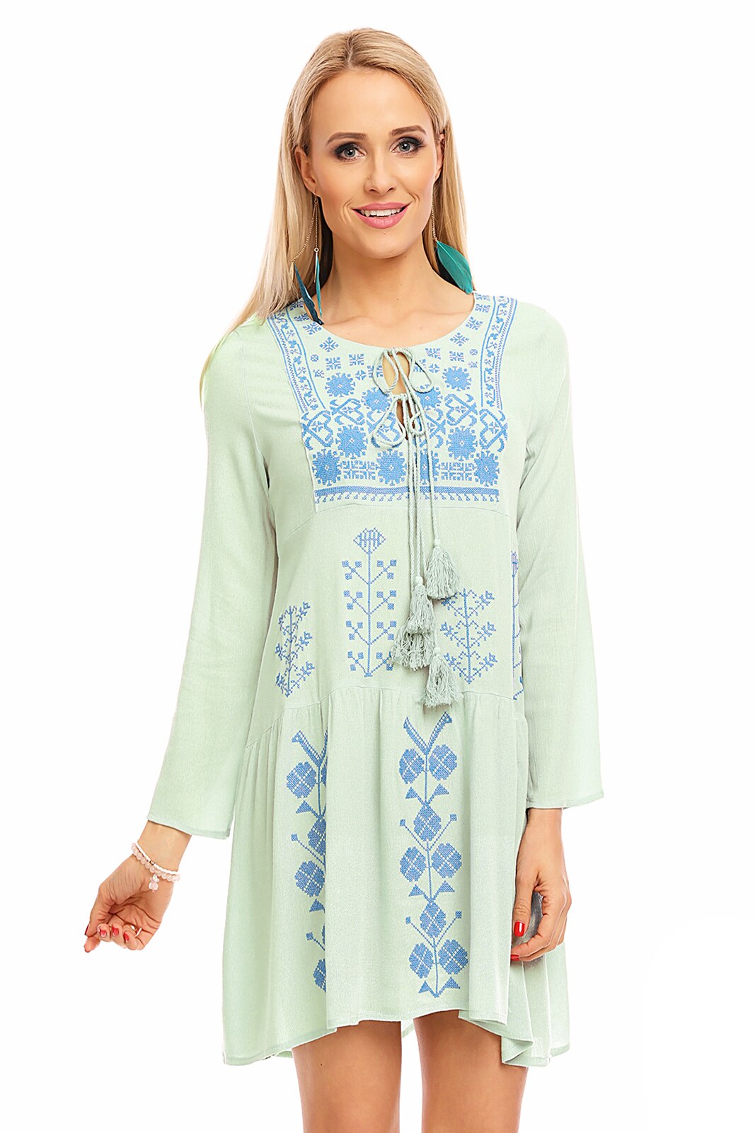 Rochie scurta cu moodel traditional, Mint