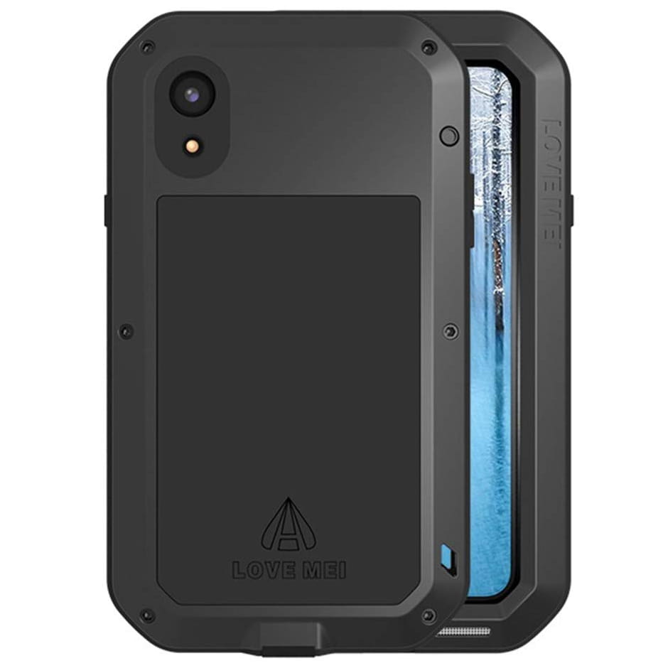 Husa blindata, LOVE MEI, pentru iPhone XR, Negru + sticla Gorilla Glass