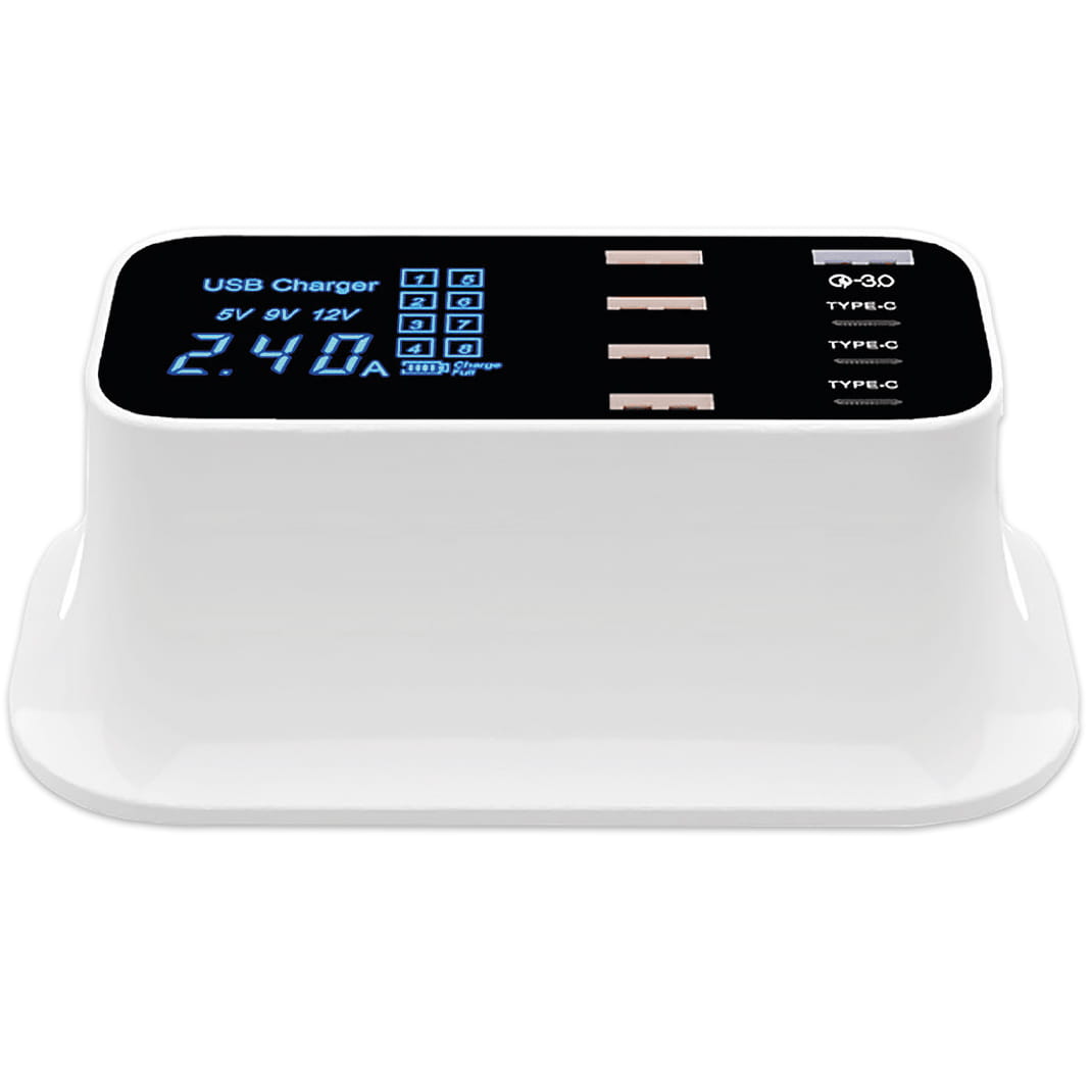 Incarcator multi-dispozitiv Xqisit, 8 porturi, QC 3.0, 42W, Alb