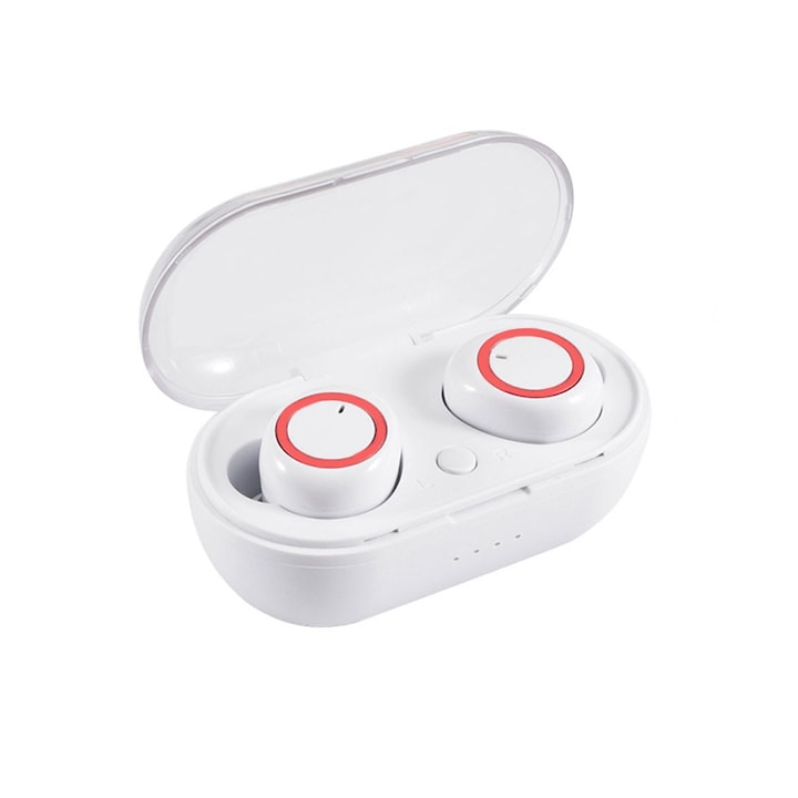 Bluetooth fülhallgató HD Voice hangzás TWS-C12 Power bank fehér-piros