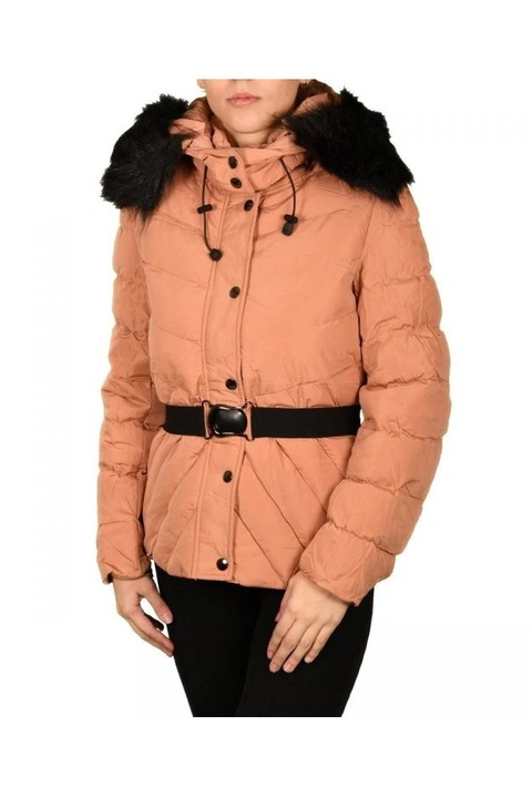 Geaca de dama cu gluga detasabila, corai, poliester, slim fit