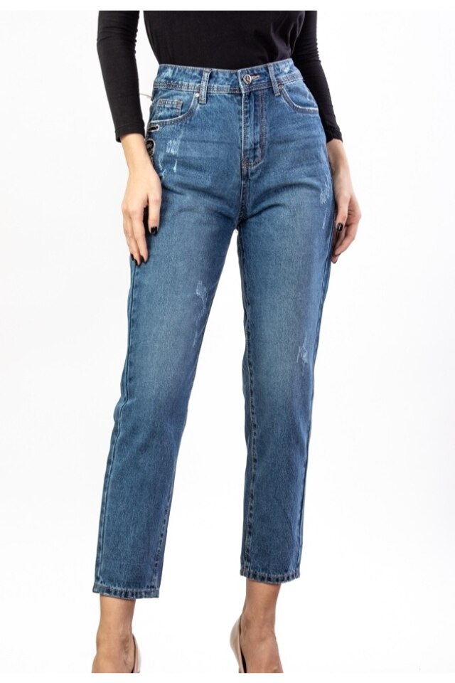 Blugi Dama Mom Fit YellyThree Bleumarin