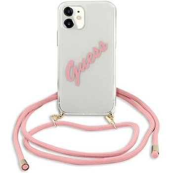 Husa Guess Vintage Cord pentru iPhone 12 Mini, Policarbonat, Transparent/Roz Husa Guess Vintage Cord pentru iPhone 12 Mini, Policarbonat, Transparent/Roz