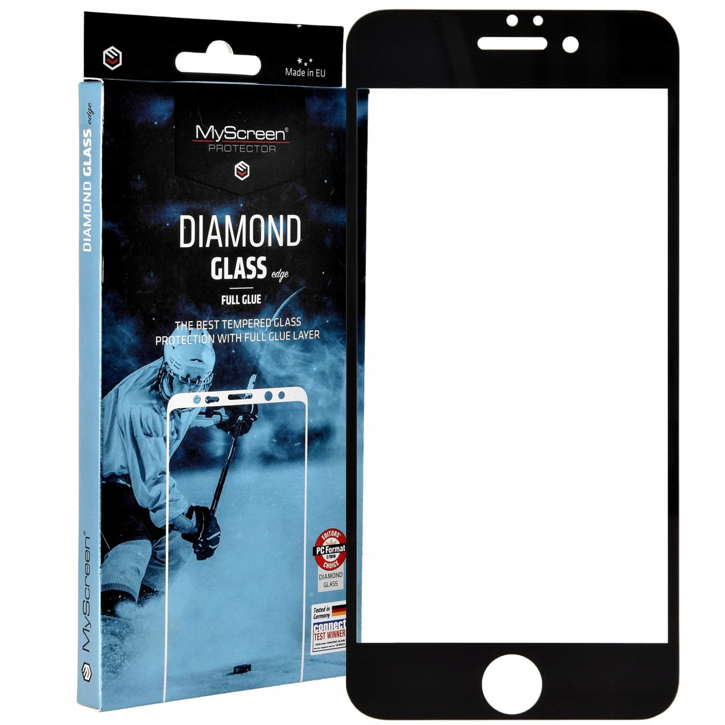 Folie protectoare, Diamond Glass Edge Full Glue, MyScreen Protector, pentru iPhone 6/6S, Cadru negru, Transparent