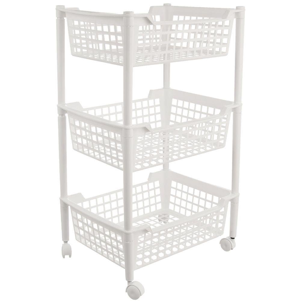 Carucior organizator din plastic Orion, 3 nivele, Alb