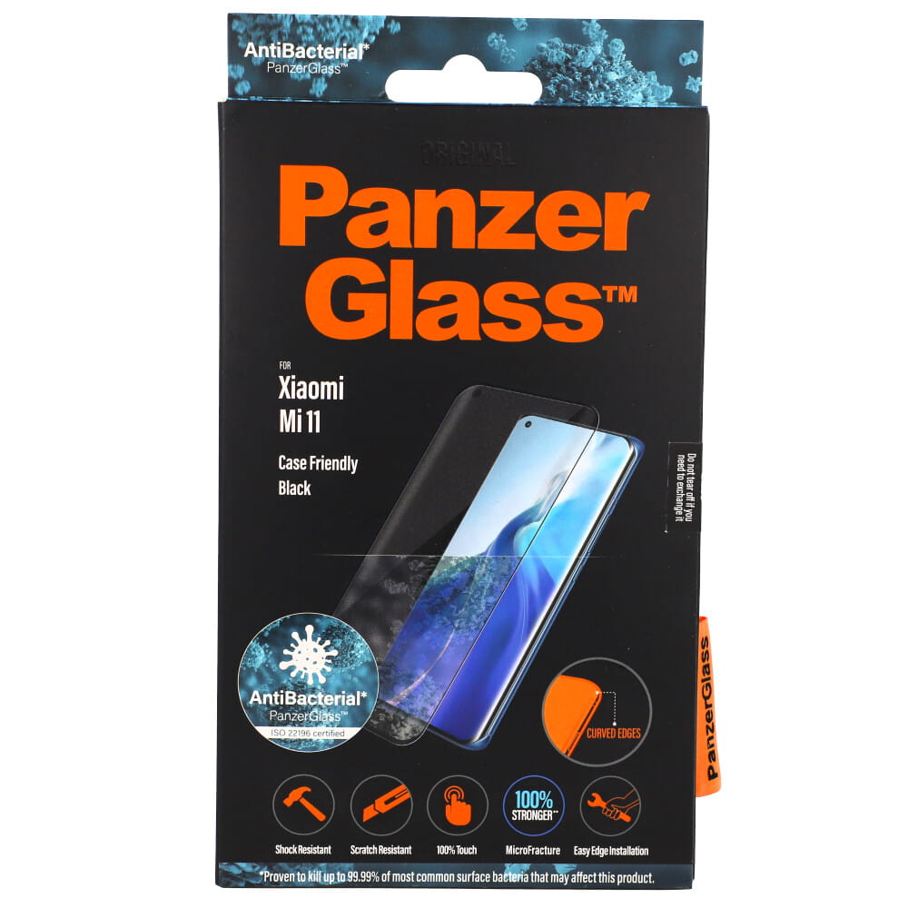 Folie PanzerGlass Case Friendly pentru Xiaomi Mi 11, Sticla securizata, Antibacterian, Transparent/Negru