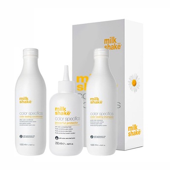 Kit pentru protejarea si mentinerea culorii Milk Shake Color Specifics Sampon 1000 ml, Balsam 1000 ml, Tratament 200 ml Kit pentru protejarea si mentinerea culorii Milk Shake Color Specifics Sampon 1000 ml, Balsam 1000 ml, Tratament 200 ml