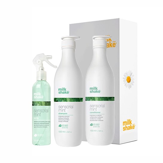 Kit tratament revigorant pentru par Milk Shake Sensorial Mint Sampon 1000 ml, Balsam 1000 ml, Tratament 250 ml