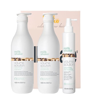 Kit pentru par fin si subtire Milk Shake Volume Solution Sampon 1000 ml, Balsam 1000 ml, Tratament 175 ml Kit pentru par fin si subtire Milk Shake Volume Solution Sampon 1000 ml, Balsam 1000 ml, Tratament 175 ml